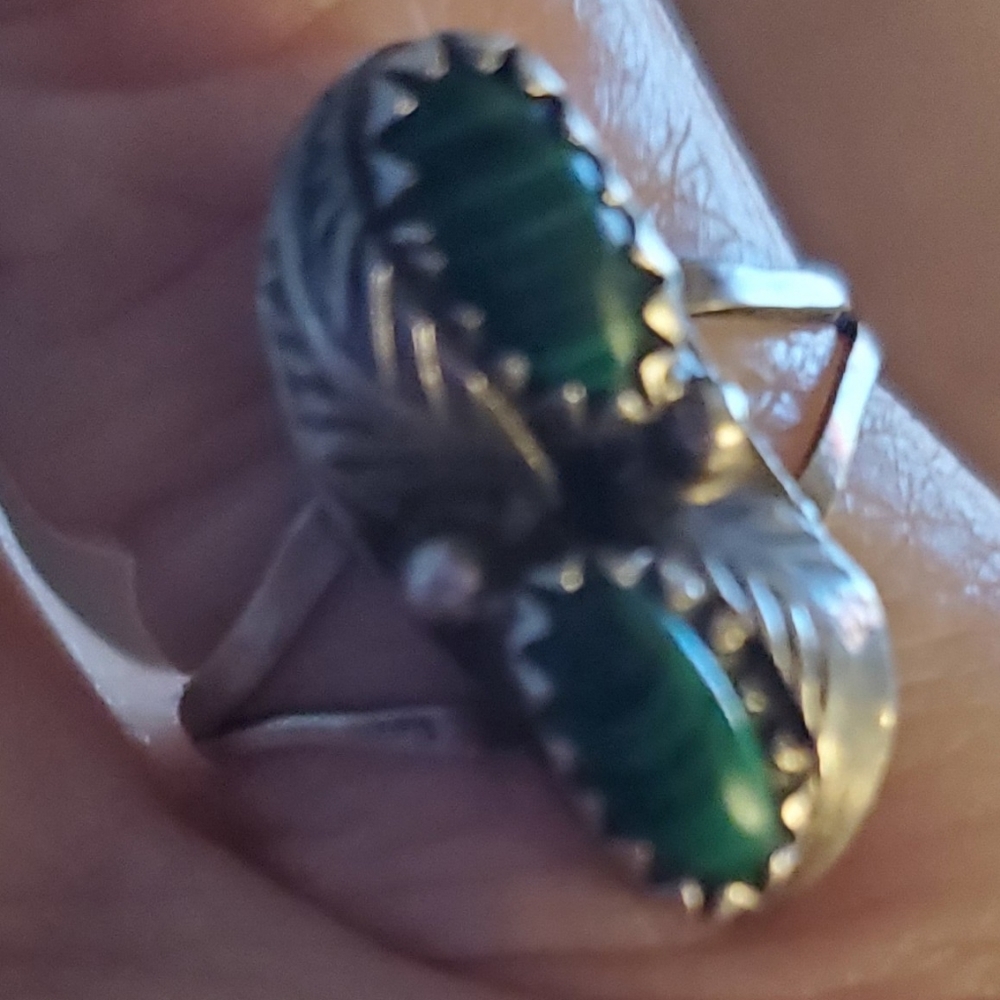 VTG NAVAJO ESTATE GREEN TURQUOISE MALACHITE RING STERLING